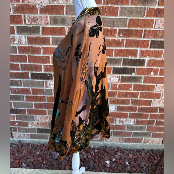 Citron Santa Monica Silk and Velvet Sheer Butterfly Floral Kimono Blouse 2X - Picture 3 of 13